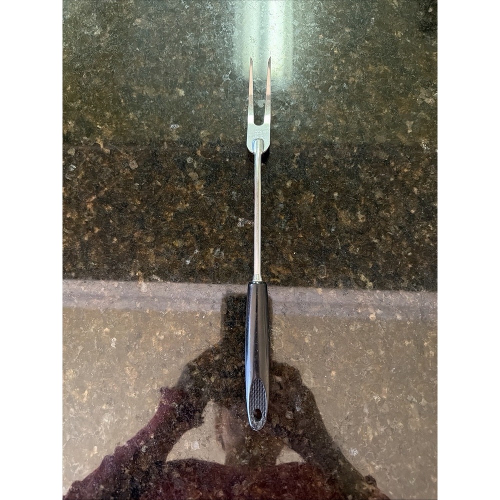 Ekco Stainless Meat Carving Serving Fork Black Plastic Handle 12.5" Utensil